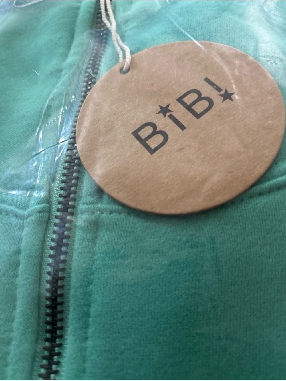 BiBi Fleece Hoodie Sweater sweatshirt Jacket Mint Green Half Zip Elastic Hem Med - Picture 5 of 5